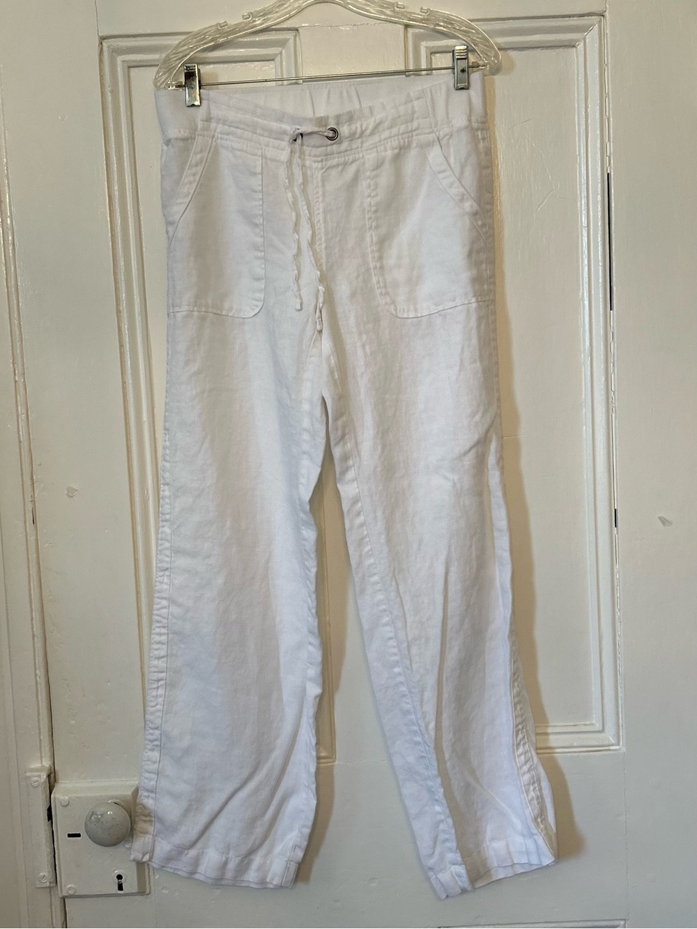 Athleta White 100% Linen Drawstring Pants Size 8 Beach Vacation